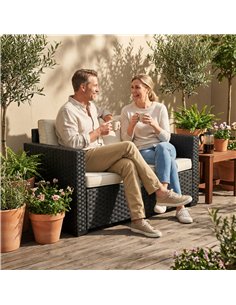 Outsunny 2 Seater Rattan Sofa, Outdoor Garden Sofa with Deep Seat, Cushions, Wide Armrests for Patio, Balcony, Porch, Black 2