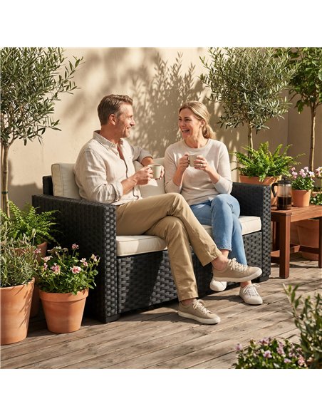 Outsunny 2 Seater Rattan Sofa, Outdoor Garden Sofa with Deep Seat, Cushions, Wide Armrests for Patio, Balcony, Porch, Black - pic 199556 | FastDaddyshop