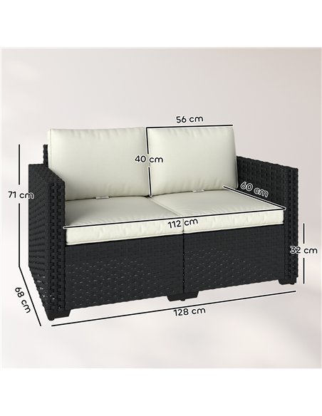 Outsunny 2 Seater Rattan Sofa, Outdoor Garden Sofa with Deep Seat, Cushions, Wide Armrests for Patio, Balcony, Porch, Black - pic 199557 | FastDaddyshop