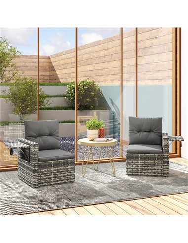 Outsunny 2 Seater Rattan Garden Sofa Outdoor Loveseat with Hidden Side Trays and Cushions for Patio Balcony, Dark Grey