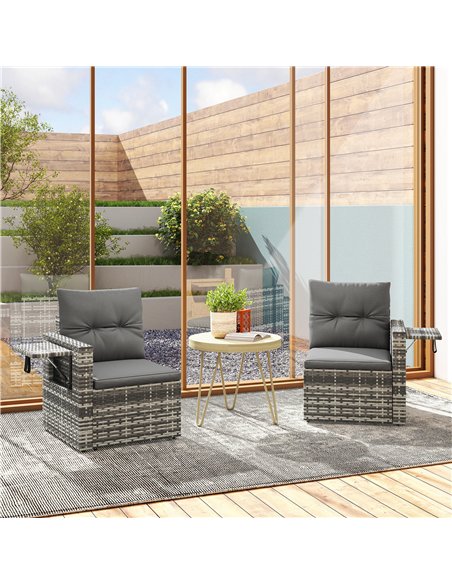 Outsunny 2 Seater Rattan Garden Sofa Outdoor Loveseat with Hidden Side Trays and Cushions for Patio Balcony, Dark Grey - pic 199572 | FastDaddyshop