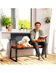 Outsunny Two-Seater Rattan Garden Bench - Orange 2