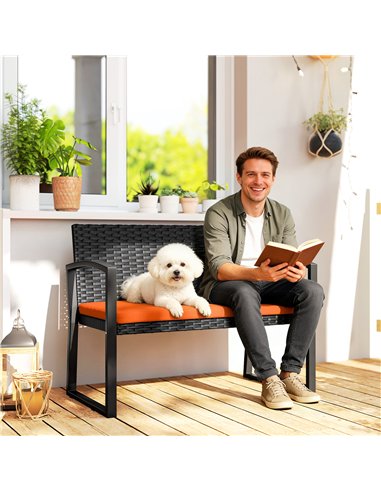 Outsunny Two-Seater Rattan Garden Bench - Orange