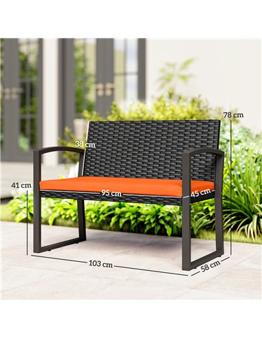 Outsunny Two-Seater Rattan Garden Bench - Orange
