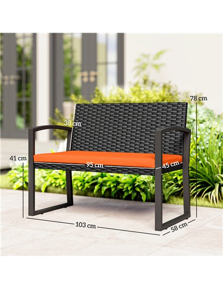 Outsunny Two-Seater Rattan Garden Bench - Orange - pic 199575 | FastDaddyshop