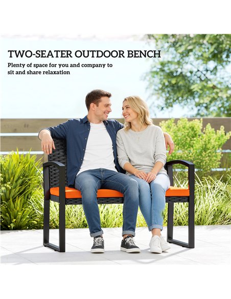 Outsunny Two-Seater Rattan Garden Bench - Orange - pic 199576 | FastDaddyshop