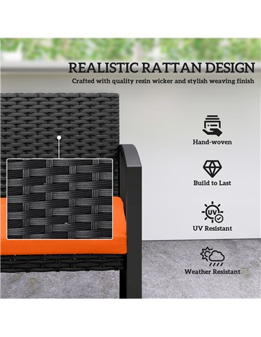 Outsunny Two-Seater Rattan Garden Bench - Orange