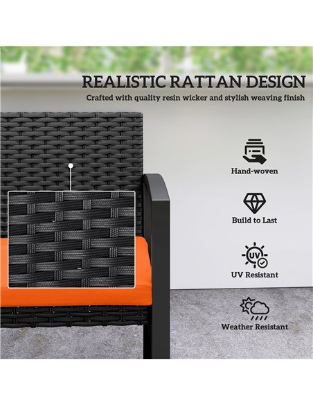 Outsunny Two-Seater Rattan Garden Bench - Orange - pic 199577 | FastDaddyshop