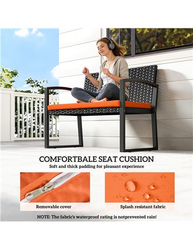 Outsunny Two-Seater Rattan Garden Bench - Orange