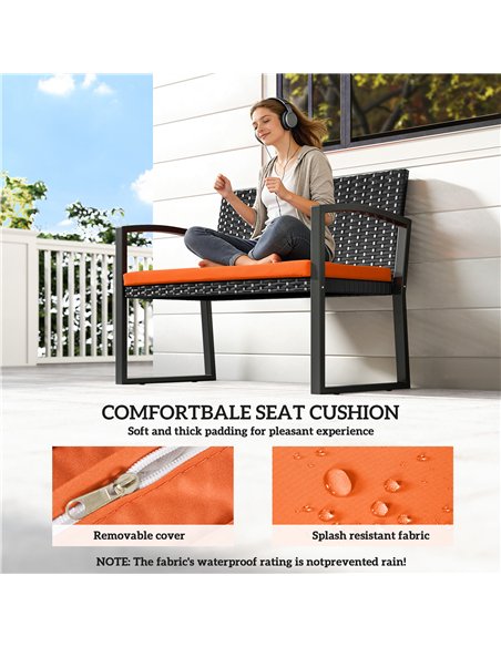 Outsunny Two-Seater Rattan Garden Bench - Orange - pic 199578 | FastDaddyshop