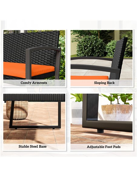 Outsunny Two-Seater Rattan Garden Bench - Orange - pic 199579 | FastDaddyshop