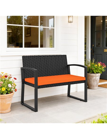 Outsunny Two-Seater Rattan Garden Bench - Orange - pic 199580 | FastDaddyshop