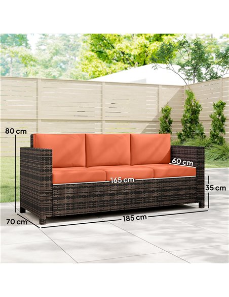 Outsunny 3-Seater Weather Resistant Outdoor Garden Rattan Sofa Orange - pic 199602 | FastDaddyshop