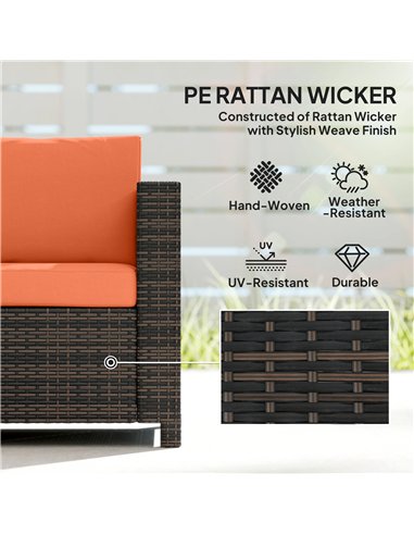 Outsunny 3-Seater Weather Resistant Outdoor Garden Rattan Sofa Orange