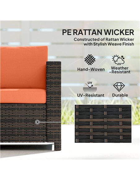 Outsunny 3-Seater Weather Resistant Outdoor Garden Rattan Sofa Orange - pic 199603 | FastDaddyshop