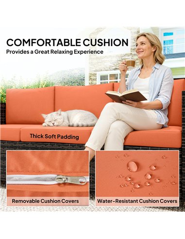 Outsunny 3-Seater Weather Resistant Outdoor Garden Rattan Sofa Orange