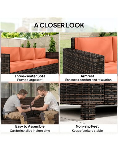Outsunny 3-Seater Weather Resistant Outdoor Garden Rattan Sofa Orange