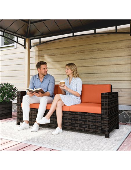 Outsunny 3-Seater Weather Resistant Outdoor Garden Rattan Sofa Orange - pic 199606 | FastDaddyshop