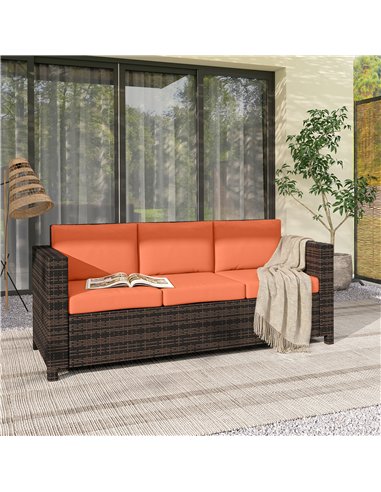 Outsunny 3-Seater Weather Resistant Outdoor Garden Rattan Sofa Orange
