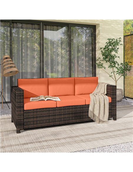 Outsunny 3-Seater Weather Resistant Outdoor Garden Rattan Sofa Orange - pic 199607 | FastDaddyshop