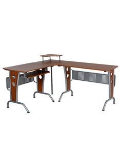 HOMCOM L-Shaped Corner Work Gaming Desk wiht Steel Frame, Keyboard Tray, Brown