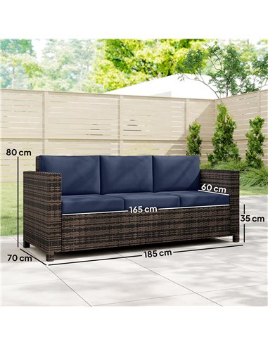 Outsunny 3-Seater Weather Resistant Outdoor Garden Rattan Sofa Dark Blue