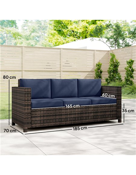 Outsunny 3-Seater Weather Resistant Outdoor Garden Rattan Sofa Dark Blue - pic 199611 | FastDaddyshop
