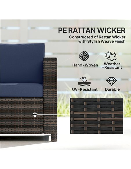 Outsunny 3-Seater Weather Resistant Outdoor Garden Rattan Sofa Dark Blue - pic 199612 | FastDaddyshop