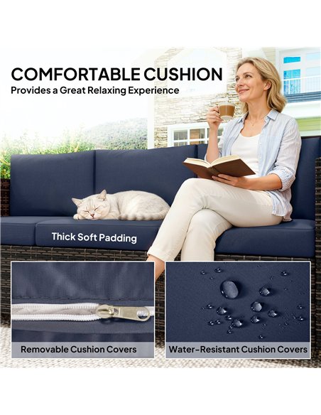 Outsunny 3-Seater Weather Resistant Outdoor Garden Rattan Sofa Dark Blue - pic 199613 | FastDaddyshop