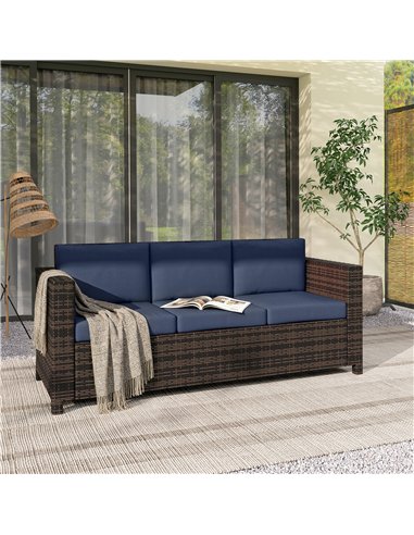 Outsunny 3-Seater Weather Resistant Outdoor Garden Rattan Sofa Dark Blue
