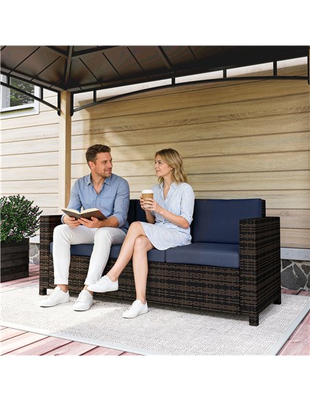 Outsunny 3-Seater Weather Resistant Outdoor Garden Rattan Sofa Dark Blue - pic 199616 | FastDaddyshop
