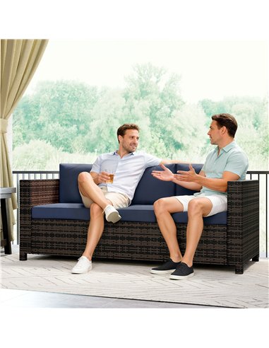 Outsunny 3-Seater Weather Resistant Outdoor Garden Rattan Sofa Dark Blue