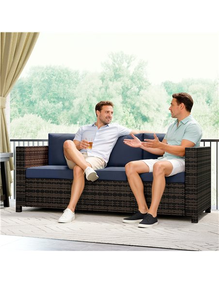 Outsunny 3-Seater Weather Resistant Outdoor Garden Rattan Sofa Dark Blue - pic 199617 | FastDaddyshop