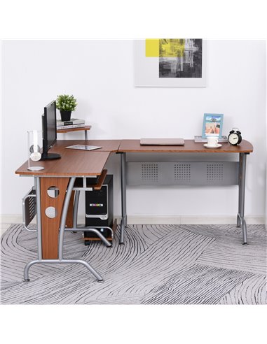 HOMCOM L-Shaped Corner Work Gaming Desk wiht Steel Frame, Keyboard Tray, Brown