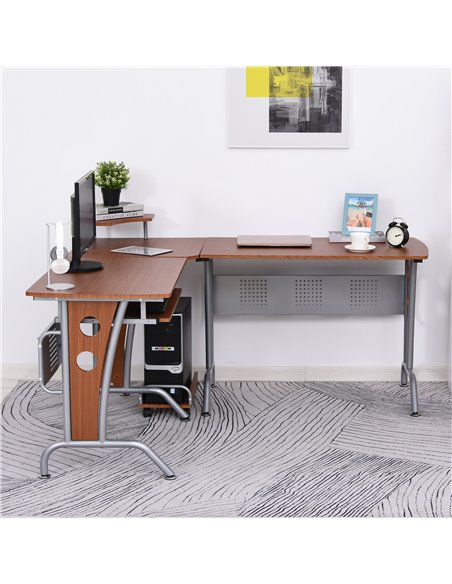 HOMCOM L-Shaped Corner Work Gaming Desk wiht Steel Frame, Keyboard Tray, Brown - pic 19962 | FastDaddyshop