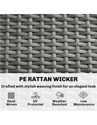 Outsunny 3 Seater Rattan Garden Sofa, PE Wicker Outdoor Sofa Wide Deep Seat, 4" Cushions, Wood-Effect Armrests Legs, Dark Grey