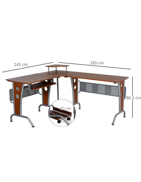 HOMCOM L-Shaped Corner Work Gaming Desk wiht Steel Frame, Keyboard Tray, Brown - pic 19963 | FastDaddyshop