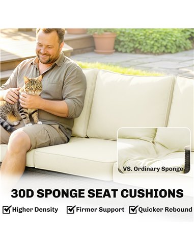 Outsunny 3 Seater Rattan Garden Sofa, PE Wicker Outdoor Sofa Wide Deep Seat, 4" Cushions, Wood-Effect Armrests Legs, Brown