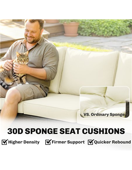 Outsunny 3 Seater Rattan Garden Sofa, PE Wicker Outdoor Sofa Wide Deep Seat, 4" Cushions, Wood-Effect Armrests Legs, Brown - pic 199631 | FastDaddyshop