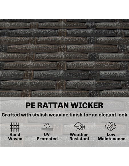 Outsunny 3 Seater Rattan Garden Sofa, PE Wicker Outdoor Sofa Wide Deep Seat, 4" Cushions, Wood-Effect Armrests Legs, Brown - pic 199633 | FastDaddyshop