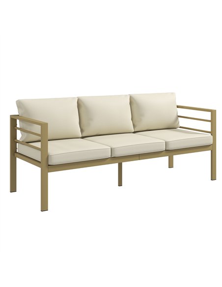 Outsunny Garden Bench with Cushions, 3-Seater Sofa with Backrest, Armrest and Back Cushions, 185 x 66 x 64cm, Cream White - pic 199654 | FastDaddyshop