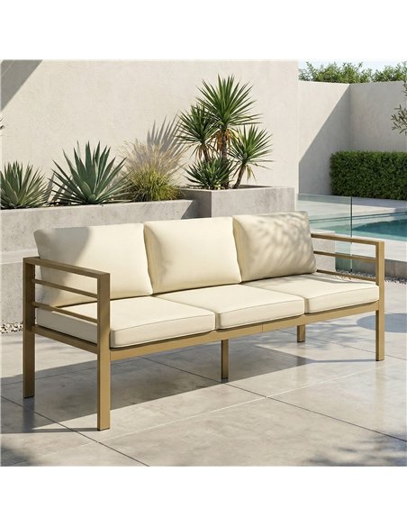 Outsunny Garden Bench with Cushions, 3-Seater Sofa with Backrest, Armrest and Back Cushions, 185 x 66 x 64cm, Cream White - pic 199655 | FastDaddyshop
