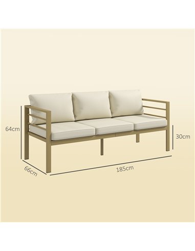 Outsunny Garden Bench with Cushions, 3-Seater Sofa with Backrest, Armrest and Back Cushions, 185 x 66 x 64cm, Cream White