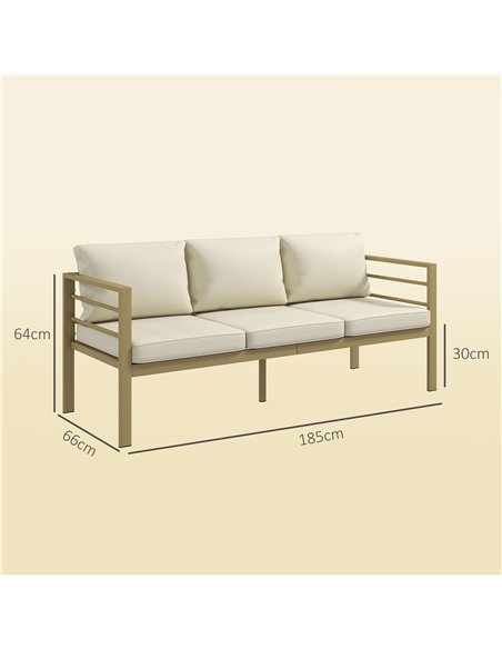 Outsunny Garden Bench with Cushions, 3-Seater Sofa with Backrest, Armrest and Back Cushions, 185 x 66 x 64cm, Cream White - pic 199656 | FastDaddyshop