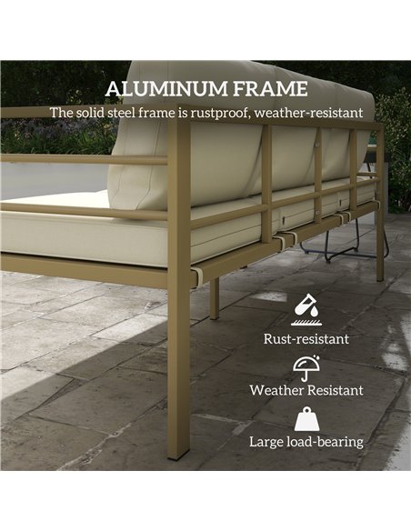 Outsunny Garden Bench with Cushions, 3-Seater Sofa with Backrest, Armrest and Back Cushions, 185 x 66 x 64cm, Cream White - pic 199657 | FastDaddyshop