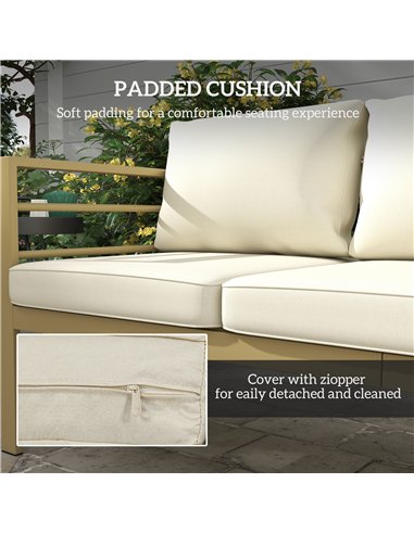 Outsunny Garden Bench with Cushions, 3-Seater Sofa with Backrest, Armrest and Back Cushions, 185 x 66 x 64cm, Cream White