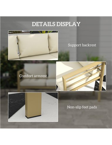 Outsunny Garden Bench with Cushions, 3-Seater Sofa with Backrest, Armrest and Back Cushions, 185 x 66 x 64cm, Cream White