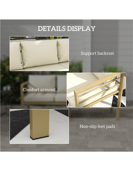 Outsunny Garden Bench with Cushions, 3-Seater Sofa with Backrest, Armrest and Back Cushions, 185 x 66 x 64cm, Cream White - pic 199659 | FastDaddyshop