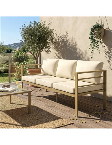 Outsunny Garden Bench with Cushions, 3-Seater Sofa with Backrest, Armrest and Back Cushions, 185 x 66 x 64cm, Cream White