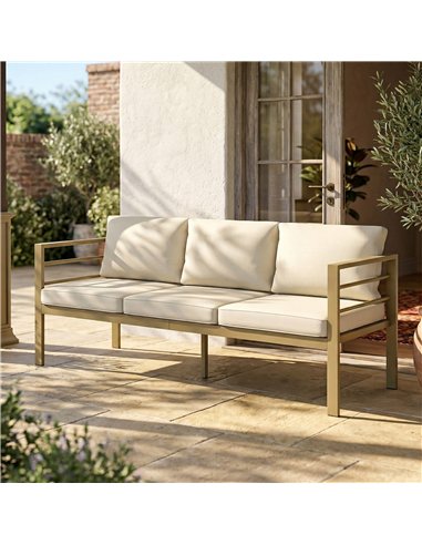 Outsunny Garden Bench with Cushions, 3-Seater Sofa with Backrest, Armrest and Back Cushions, 185 x 66 x 64cm, Cream White